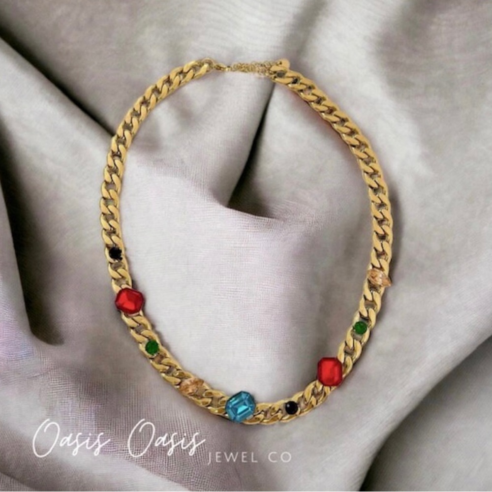 Street Fashionable Statement Cuban Curb Link Geometric 18k Gold Plated Necklace
